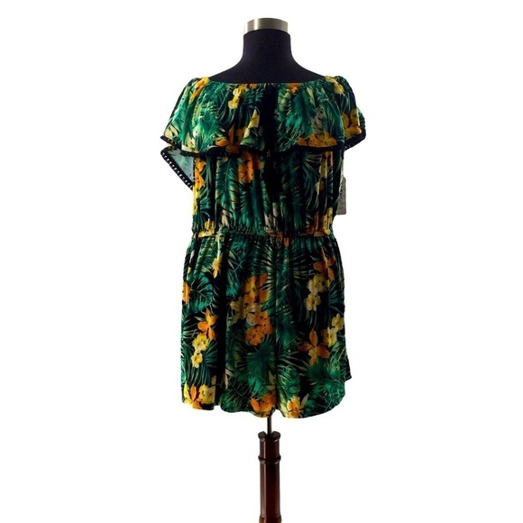 Derek Heart Tropical Floral Ruffle Romper  Plus Size - Picture 1 of 13